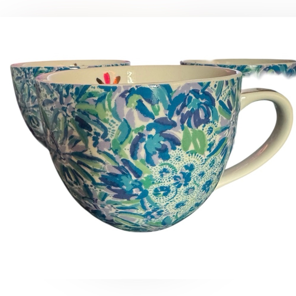 Lilly Pulitzer Lion Around blue green floral pattern gold accents handles (3) - Picture 3 of 5